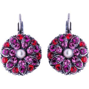 Mariana Roxanne Silver Earrings in Red & Pink Crystal Mix Floral Pave 1166 NWT